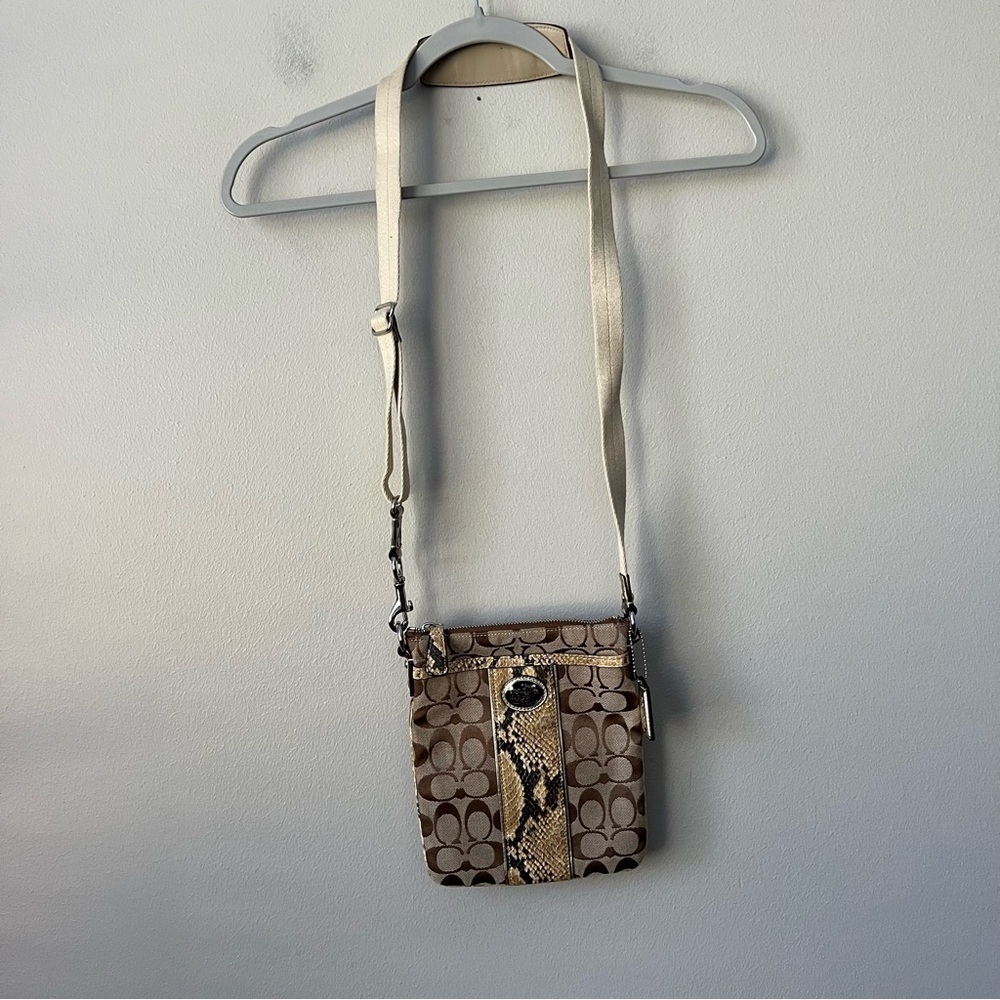 Coach Sutton 43976 Signature‎ Python Swingpack Crossbody Khaki Natural Silver